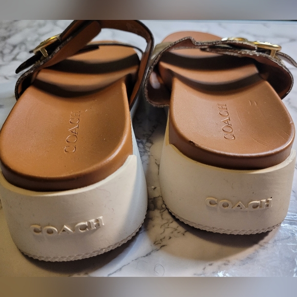 Coach Monogram Brown Sandals with Gold Accents Size 8.5B - Picture 5 of 7
